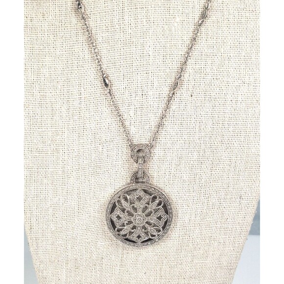 Vintage 925 Sterling Silver w Diamond Circle Cross Hearts Pendant Chain Necklace - Picture 6 of 16